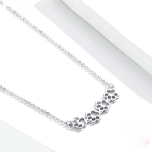 PAHALA 925 Sterling Silver Dog and Cat Paw Choker Footprint Pendant Necklace