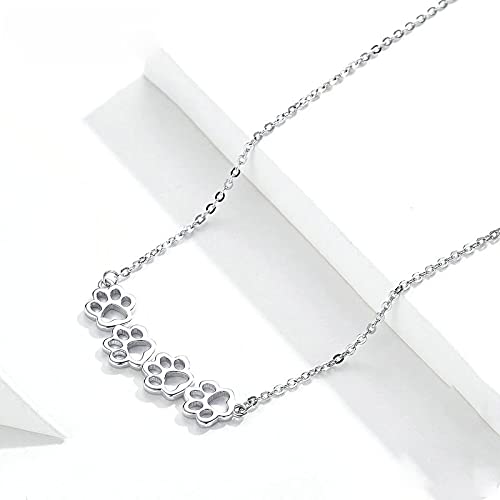 PAHALA 925 Sterling Silver Dog and Cat Paw Choker Footprint Pendant Necklace