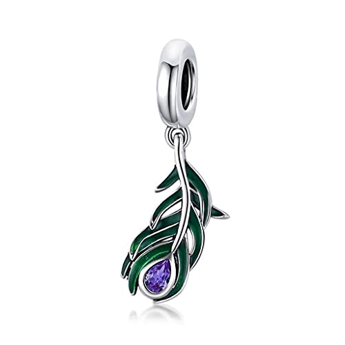 PAHALA 925 Sterling Silver Peacock Feather Metal Pendant Charm Charm Bead