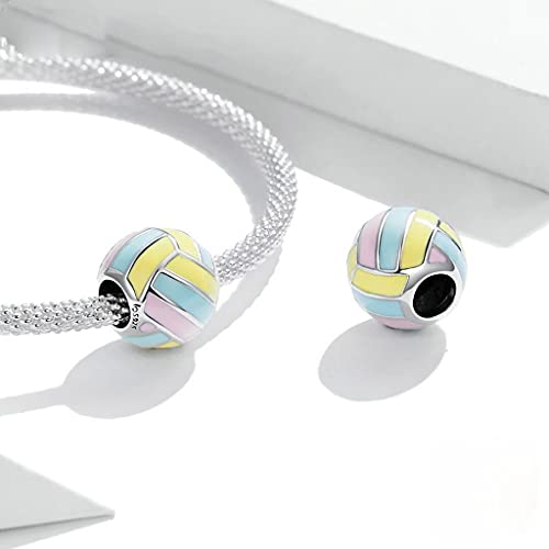 PAHALA 925 Sterling Silver Summer Beach Volleyball Enamel Charm Bead
