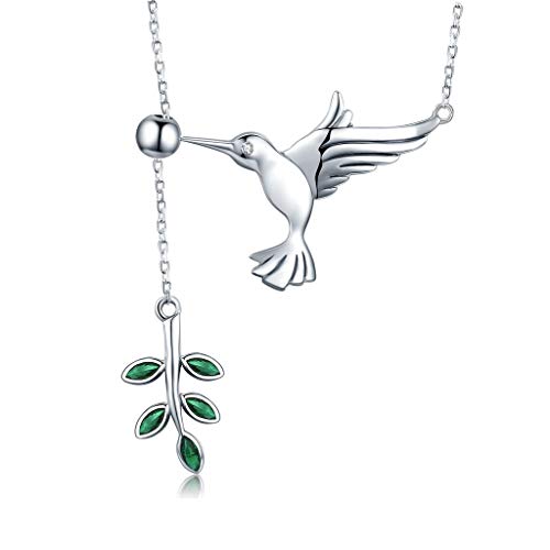 PAHALA 925 Sterling Silver Bird Tree Leaf with Crystals Clear CZ Pendant Necklace