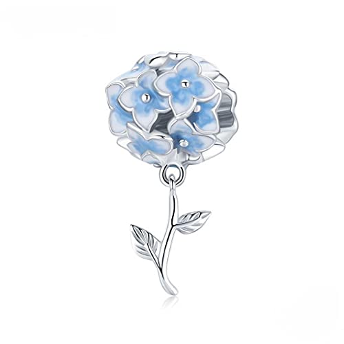 PAHALA 925 Strling Silver Blue Hydrangeas Pendant Charm Bead