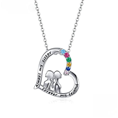 PAHALA 925 Sterling Silver Best Sisters Forever Friend Heart Rainbow Crystals Pendant Necklace