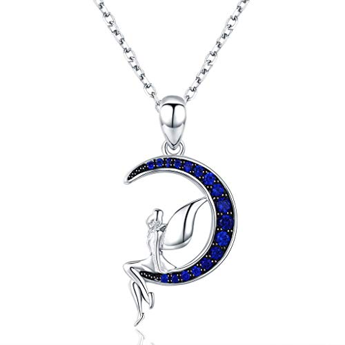 PAHALA 925 Sterling Silver in Blue Moon with Crystals Clear CZ Pendant Necklace