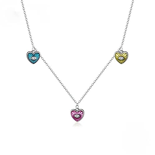 PAHALA 925 Sterling Silver Enamel Heart Demon Eye Chain Necklace Pendant Wedding Necklace