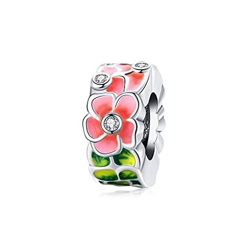 PAHALA 925 Sterling Silver Colorful Birds Flowers Leaves CZ Pendant Spring Charm Bead