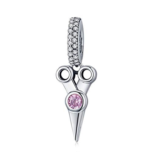 PAHALA 925 Strling Silver Tools Scissor Pink with Crystas Charms