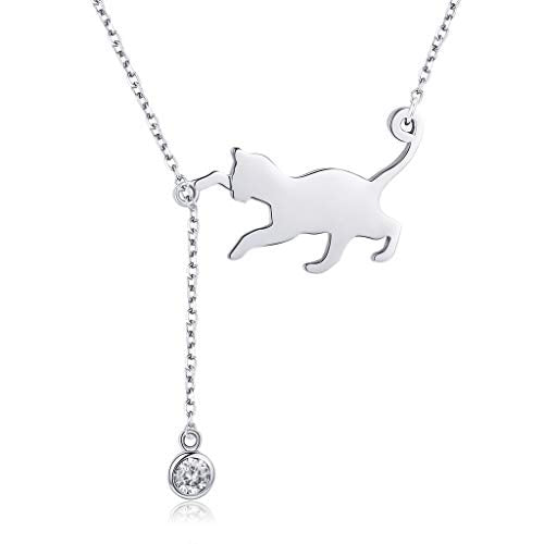 PAHALA 925 Sterling Silver Cute Pet Pussy Cat Pendant Necklace