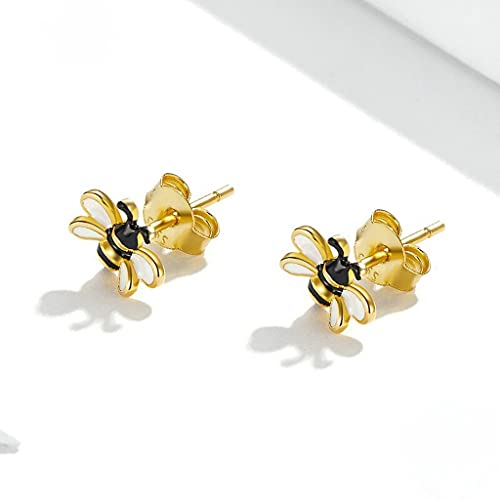 PAHALA 925 Sterling Silver Cute Yellow Enamel Bee Stud Earrings