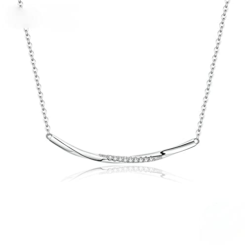 PAHALA 925 Sterling Silver Wave Clear CZ Choker Minimalist Crystals Pendant Necklace