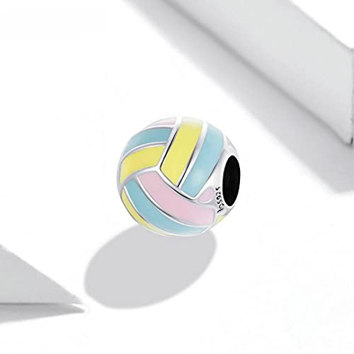 PAHALA 925 Sterling Silver Summer Beach Volleyball Enamel Charm Bead