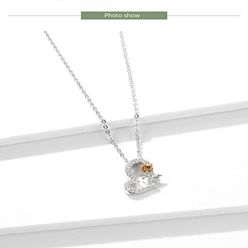 PAHALA 925 Sterling Silver Heart and Rose Pendant Chain with Crystal Pendant Necklace