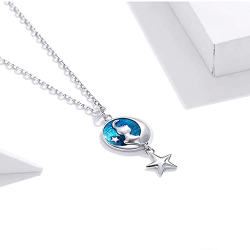 PAHALA 925 Sterling Silver Enamel Geometric Moon Cat Chain Necklace Pendant Wedding Necklace