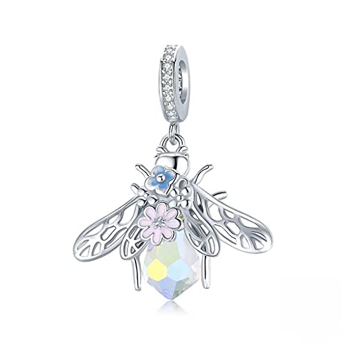 PAHALA 925 Strling Silver Colorful Bee Clear CZ Pendant Charm Bead