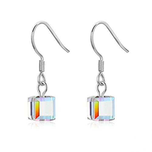 PAHALA 925 Sterling Silver Transparent Square Geometric Black Crystals Earrings