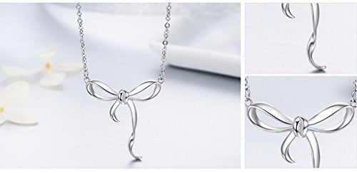 PAHALA 925 Sterling Silver Authentic Bowknot Clear CZ Pendant Necklace