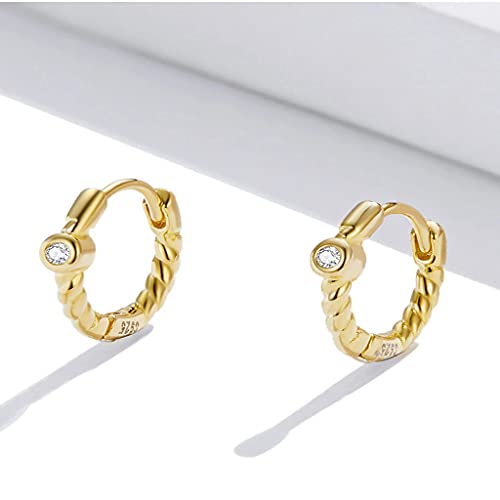 PAHALA 925 Sterling Silver Simple Golden Crystal Geometric Cuff Round Hoop Drop Earrings
