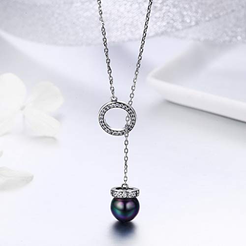 PAHALA 925 Sterling Silver Black Circle with Crystals Pendant Necklace