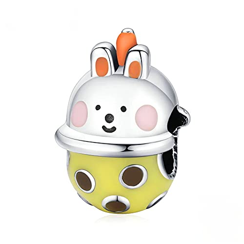 PAHALA 925 Sterling Silver Enamel Rabbit Milk Tea Cup Summer Bubble Tea Charm Bead