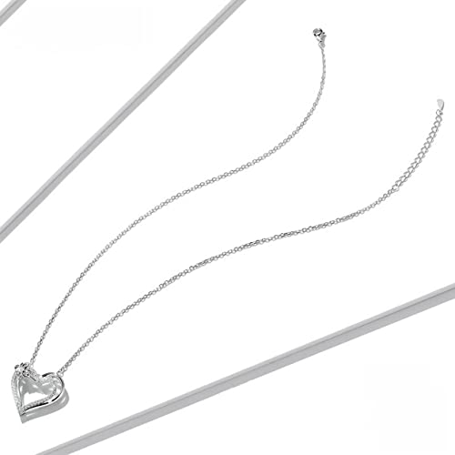 PAHALA 925 Sterling Silver Crystals Double Layer Heart Chain Necklace Pendant Wedding Necklace
