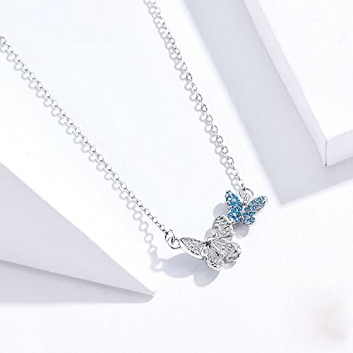 PAHALA 925 Sterling Silver Flying Butterfly Blue Crystals Pendant Wedding Necklace