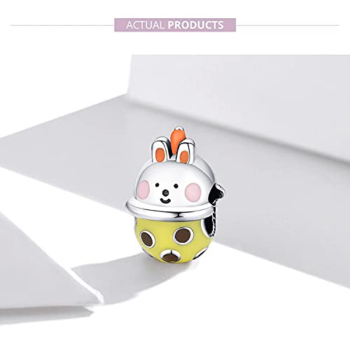 PAHALA 925 Sterling Silver Enamel Rabbit Milk Tea Cup Summer Bubble Tea Charm Bead