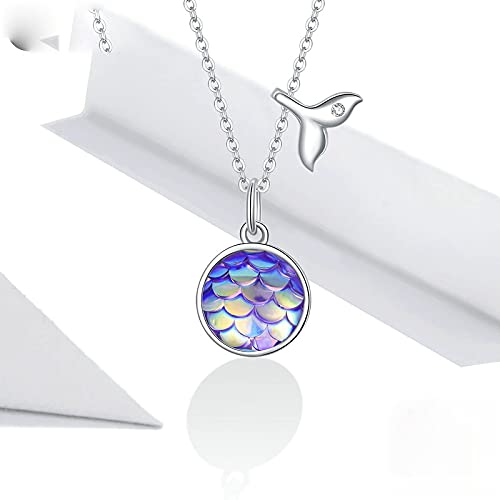PAHALA 925 Sterling Silver Sparkling Fishtail Scale Blue Ocean Chain Link Pendant Wedding Necklace