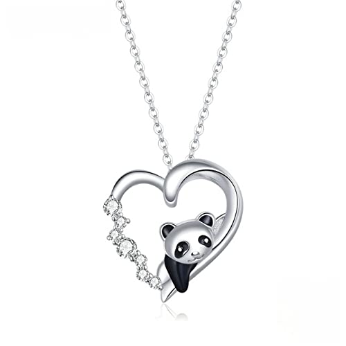 PAHALA 925 Sterling Silver Zircon Enamel Cute Animal Baby Panda Chain Necklace Pendant Wedding Necklace