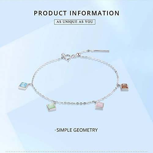 PAHALA 925 Sterling Geometric Opal Smooth Cat Eyes Stone Adjustable Chain Snake Clasp Bracelet