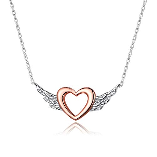 PAHALA 925 Sterling Silver Heart with Wings Minimalist Simple Chain Pendant Necklace