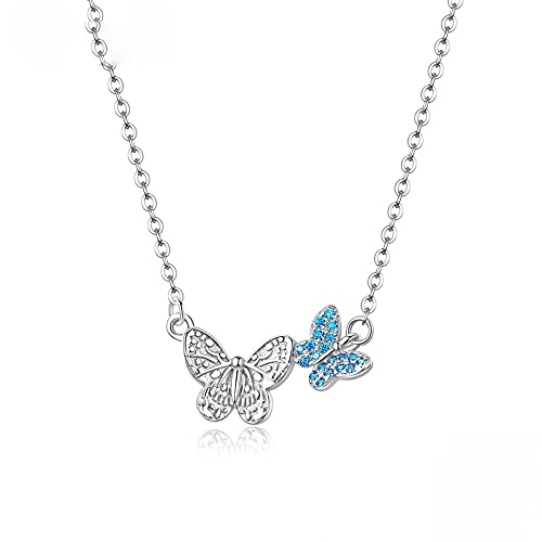 PAHALA 925 Sterling Silver Flying Butterfly Blue Crystals Pendant Wedding Necklace