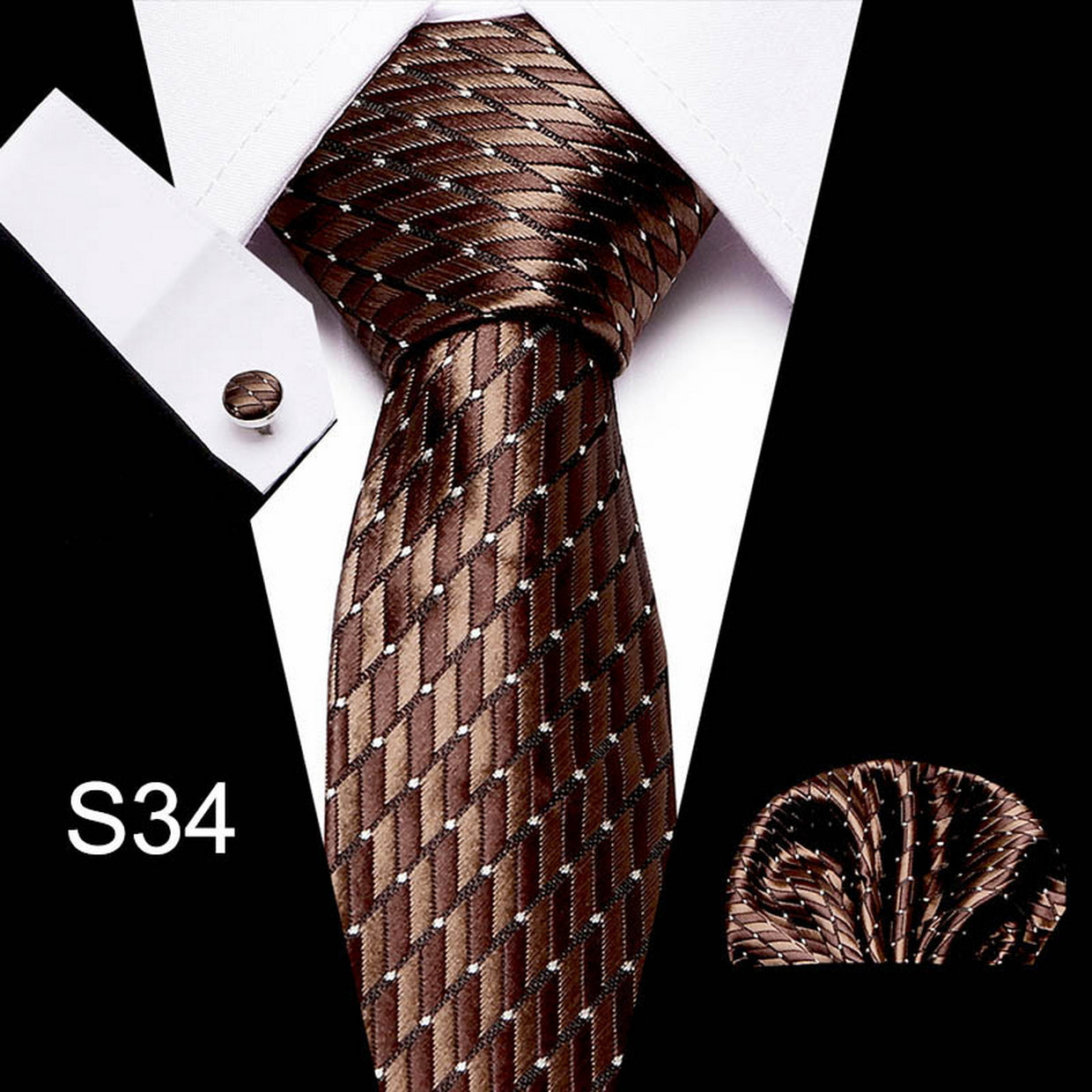 PAHALA Mens Silk Jacquard Woven Necktie Cufflinks Pocket Square Set Box