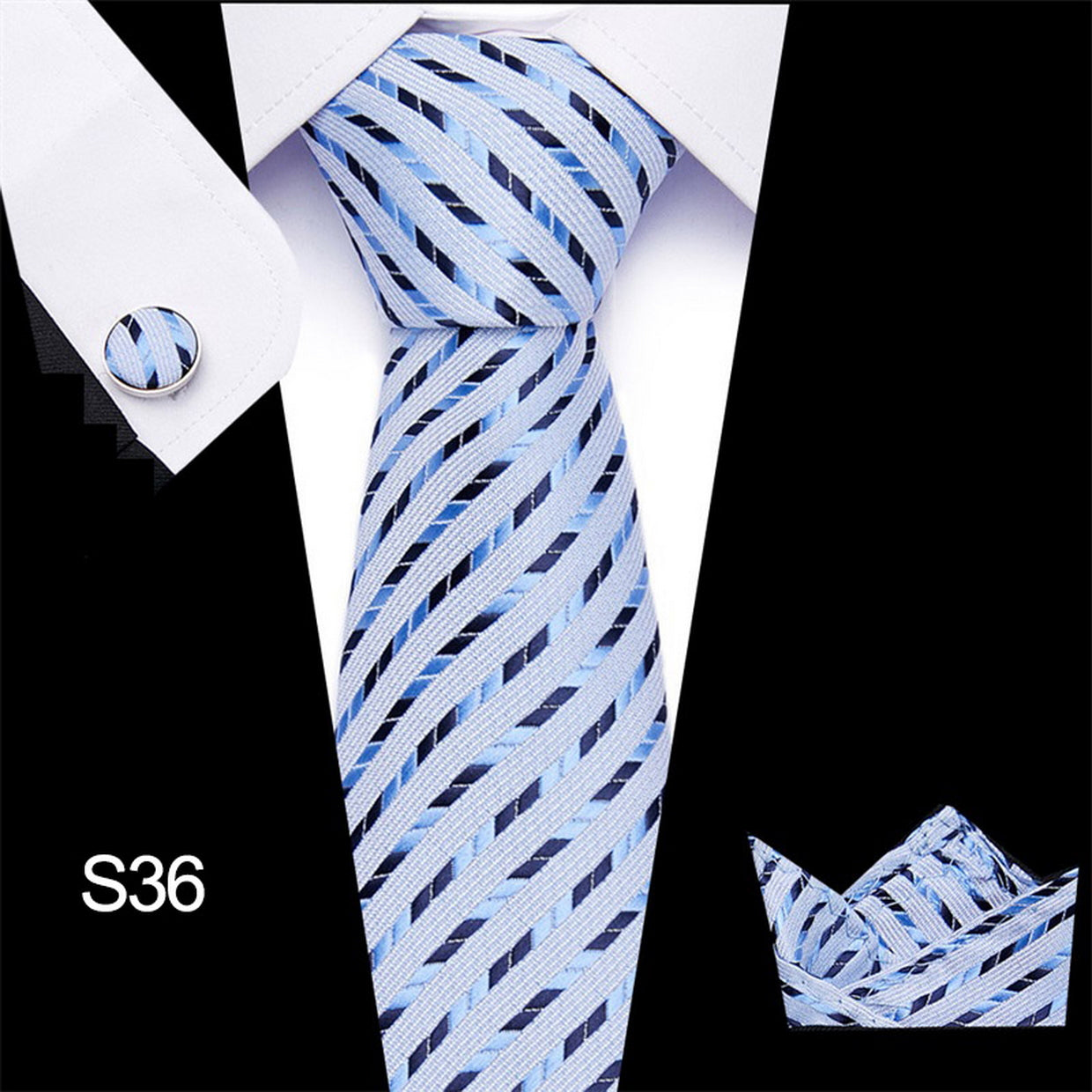 PAHALA Mens Silk Jacquard Woven Necktie Cufflinks Pocket Square Set Box