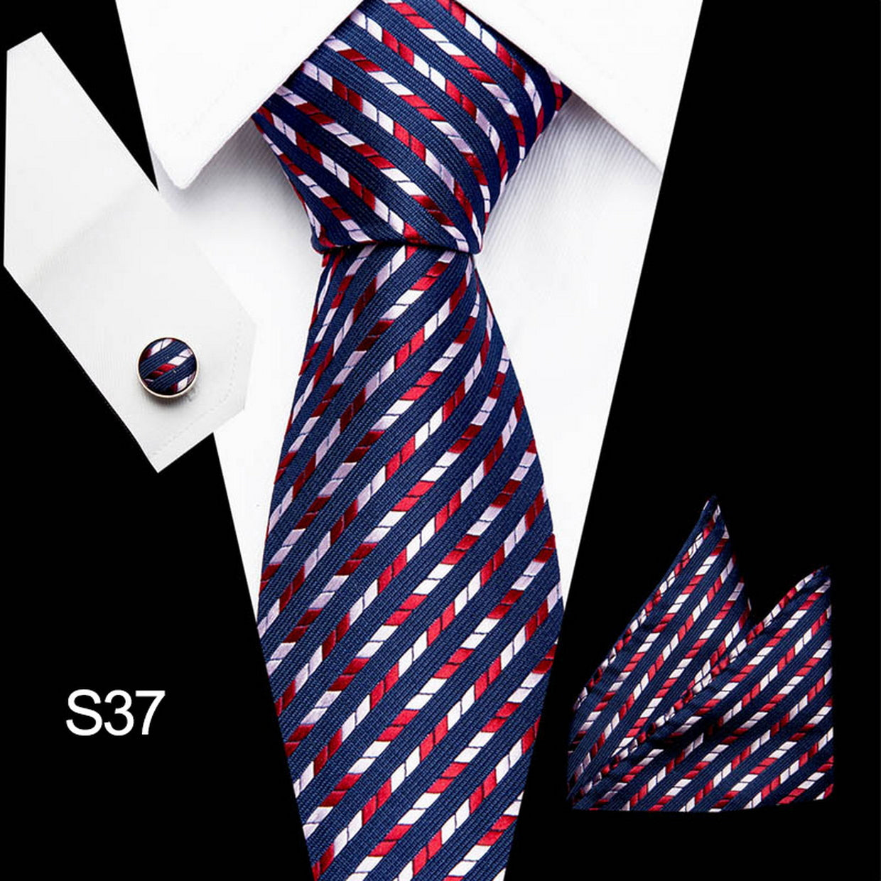 PAHALA Mens Silk Jacquard Woven Necktie Cufflinks Pocket Square Set Box