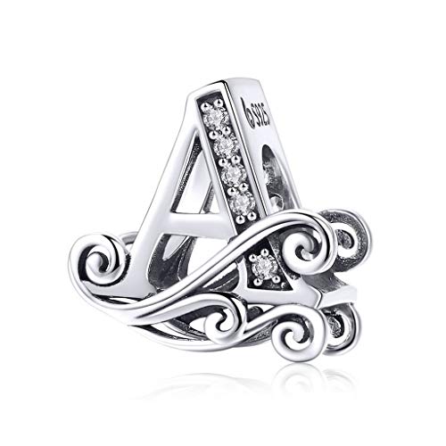 PAHALA 925 Sterling Silver 26 Letters Alphabet with Crystals Charms Beads