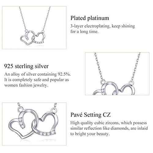 PAHALA 925 Sterling Silver Multiple Crystal Mutual Affinity Love Chain Necklace Pendant Wedding Necklace