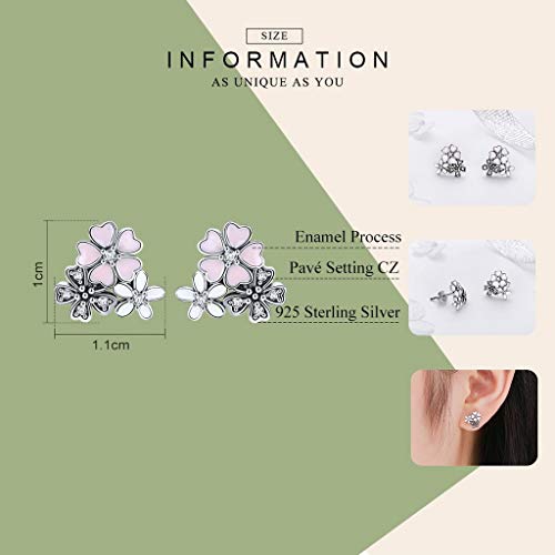 PAHALA 925 Sterling Silver Pink Cherry Blossom Party With Crystals Wedding Earrings