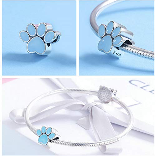 PAHALA 925 Strling Silver Lovely Dog Footprints Bones with Crystals Charm