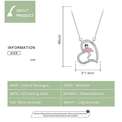 PAHALA 925 Sterling Silver Enamel Pink Animal Heart Memnon Flamingos Chain Necklace Pendant Wedding Necklace