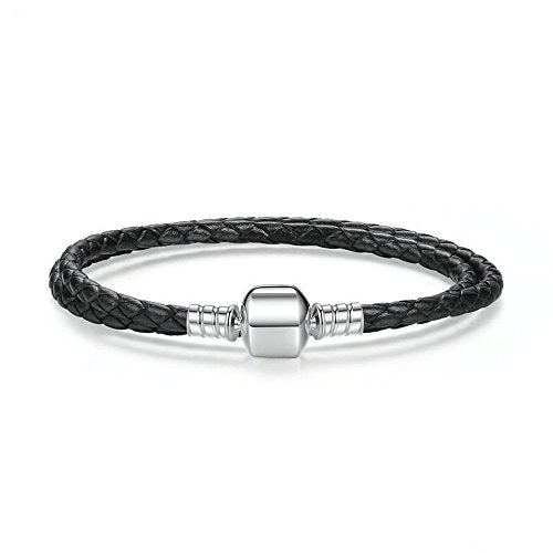 PAHALA 925 Sterling Silver Long 4 Colors Braided Leather Chain Snake Clasp (36, Black)