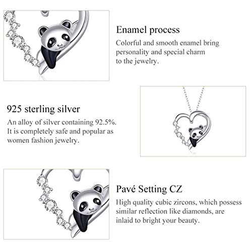 PAHALA 925 Sterling Silver Zircon Enamel Cute Animal Baby Panda Chain Necklace Pendant Wedding Necklace