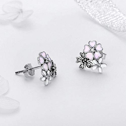 PAHALA 925 Sterling Silver Pink Cherry Blossom Party With Crystals Wedding Earrings