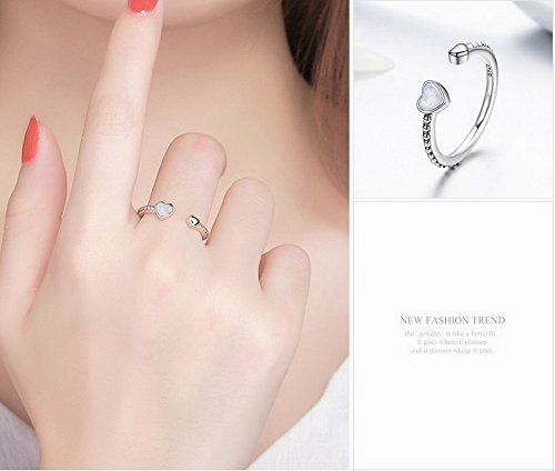 PAHALA 925 Sterling Silver Double Hearts with Silver Enamel Cubic Zirconia Vintage Wedding Engagement Band Ring