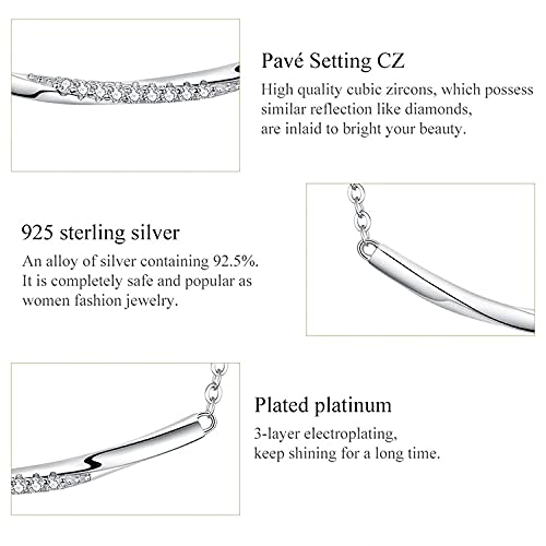 PAHALA 925 Sterling Silver Wave Clear CZ Choker Minimalist Crystals Pendant Necklace