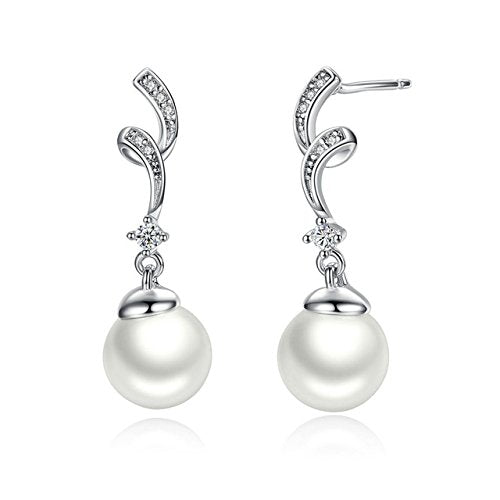 PAHALA 925 Sterling Silver Pearl With Crystals Drop Pendant Party Wedding Earring