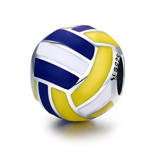 PAHALA 925 Sterling Silver Love Ball Volleyball Enamel Charm Bead