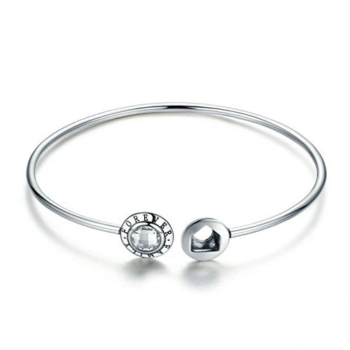 PAHALA 925 Sterling Silver Family Forever Clear CZ Cuff Bracelet Bangles