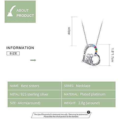 PAHALA 925 Sterling Silver Best Sisters Forever Friend Heart Rainbow Crystals Pendant Necklace