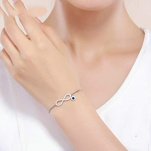 PAHALA 925 Sterling Silver Luminous Infinity Crystals Chain Link Bracelet