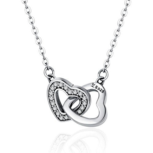 PAHALA 925 Sterling Silver Connected Heart with Crystals Clear CZ Pendant Necklace